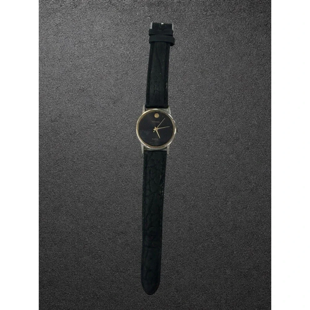 Vintage Movado Quartz Ladies Watch Black Dial Gold Tone Japan Movement For Parts